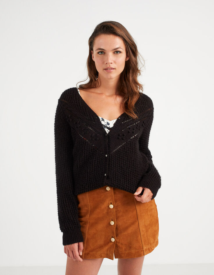 Cardigan noir tricot fantaisie I.Code-1 Cardigan noir tricot fantaisie I.Code-1