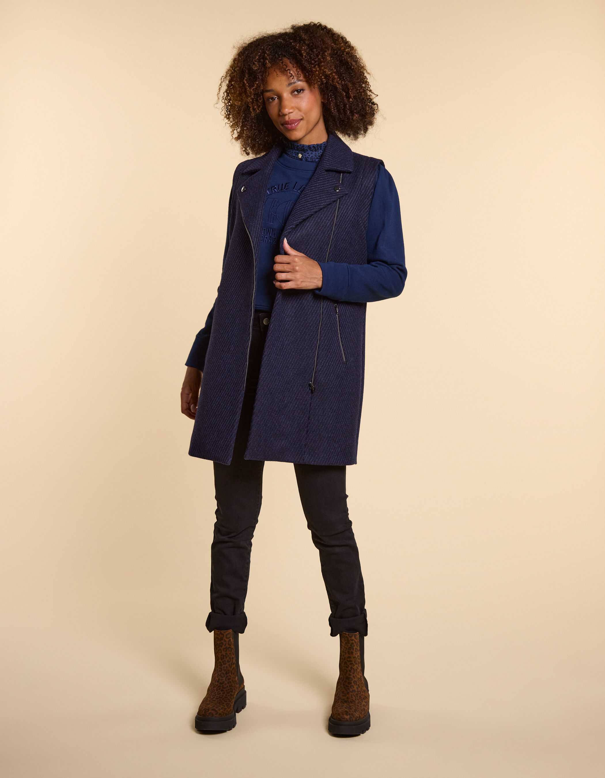 Manteau marine lainage raye manches amovibles I.Code