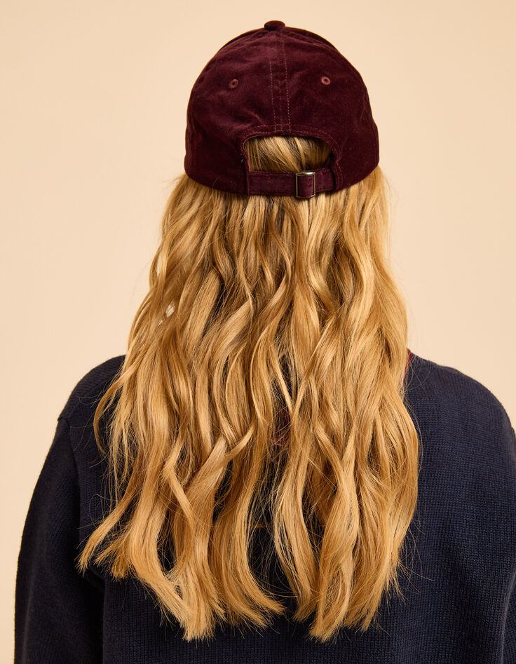 I.Code burgundy velvet cap with embroidered monogram-3
