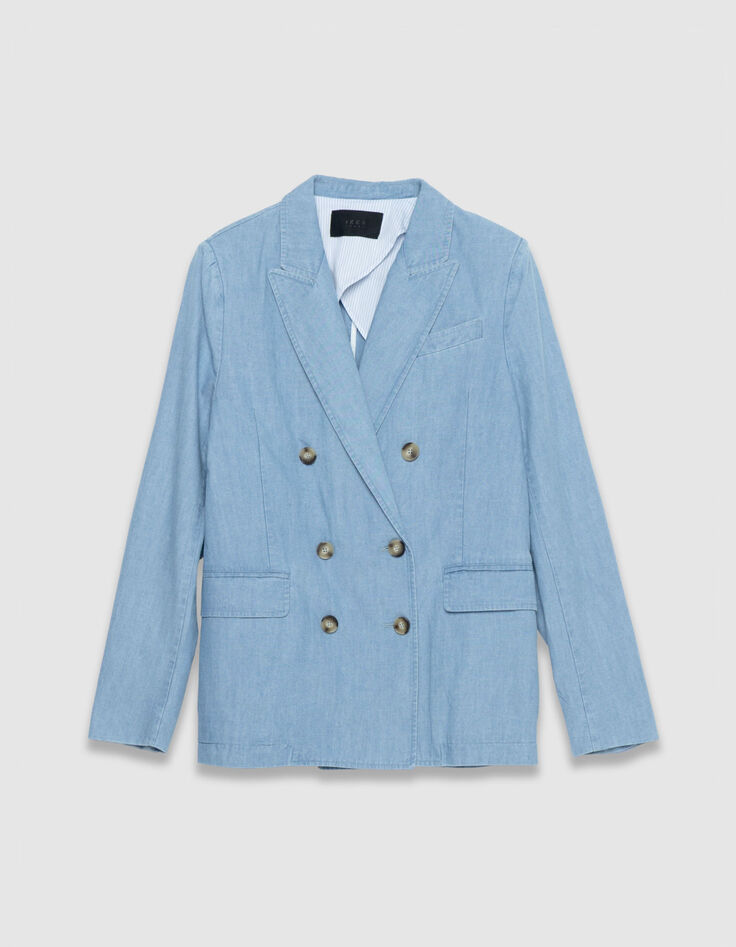 Blauw chambray colbert met dubbele borst Dames-6