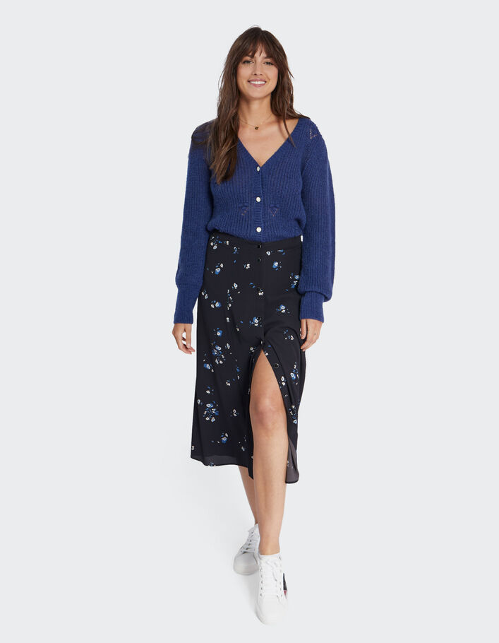 Jupe midi noire à imprimé bouquet floral I.Code-2