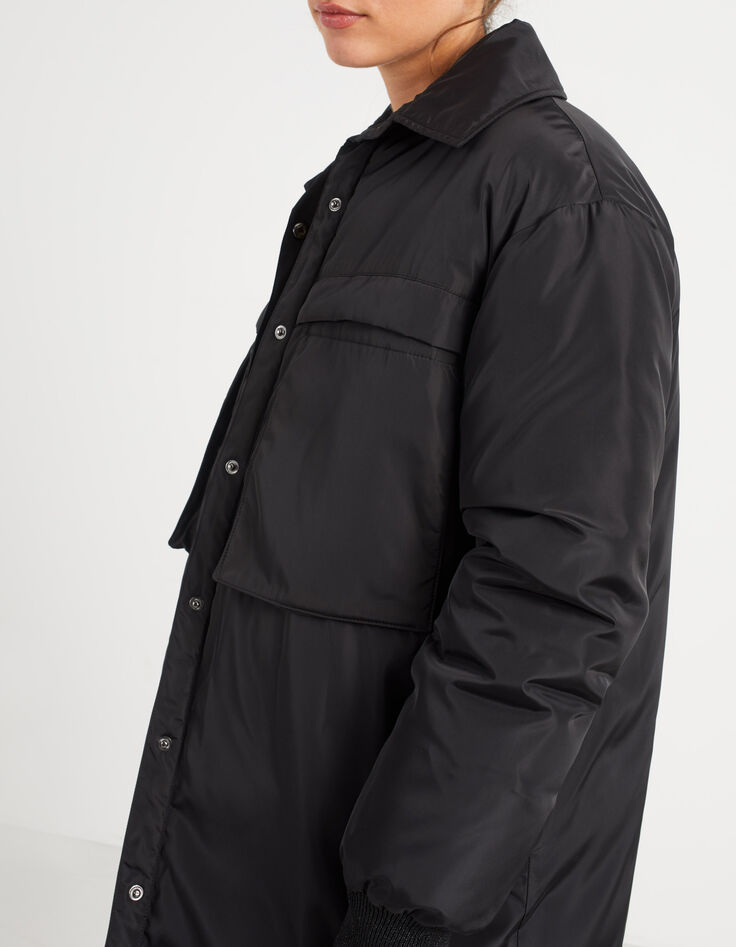 Lange, schwarze Steppjacke mit Maxi-Taschen I.Code-2