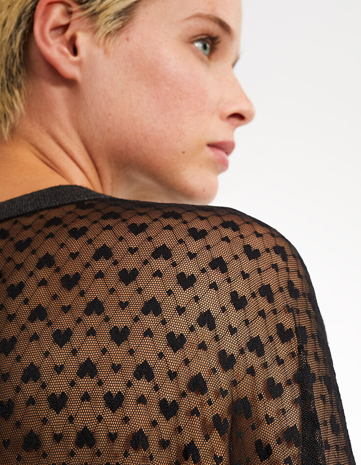 Grauer Cape-Pullover, schwarzer Mesh-Rücken mit Herzen I.Code-5