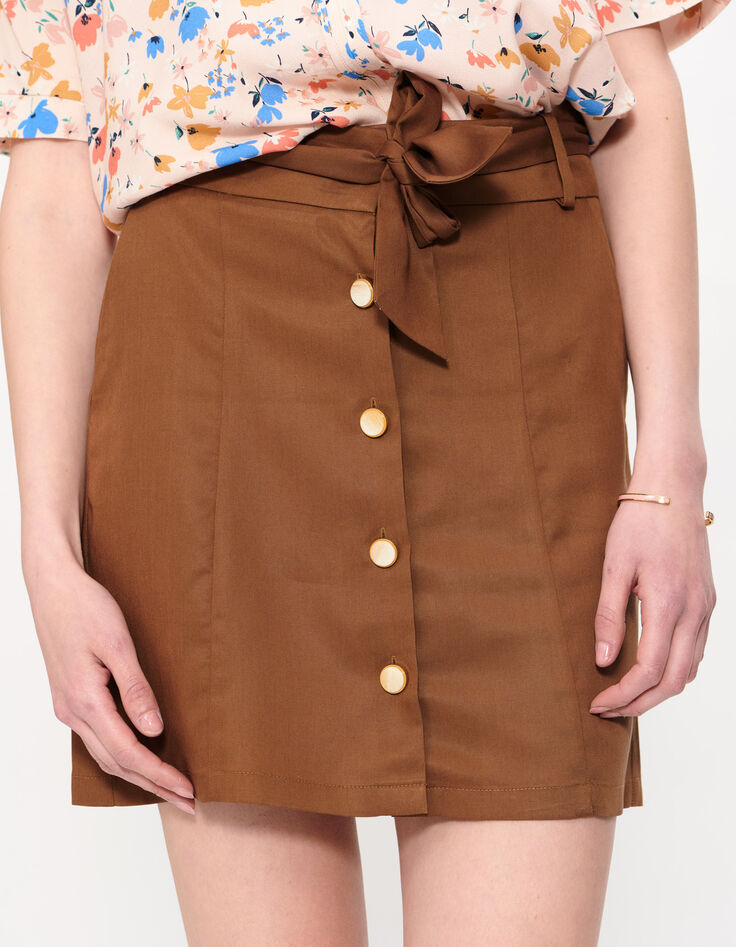 Geelbruine rok met knopen en ceintuur I.Code-2 Geelbruine rok met knopen en ceintuur I.Code-2