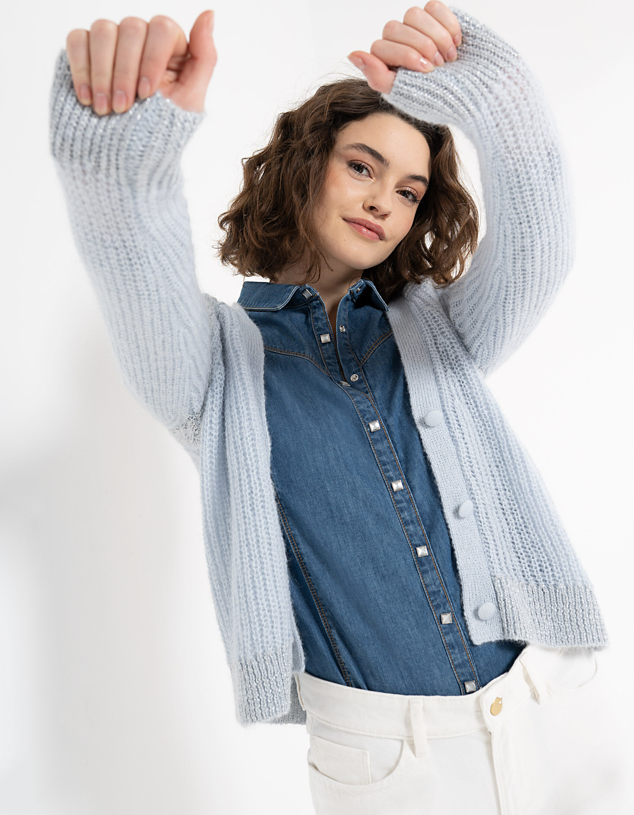 Light blue cable knit cardigan cheap
