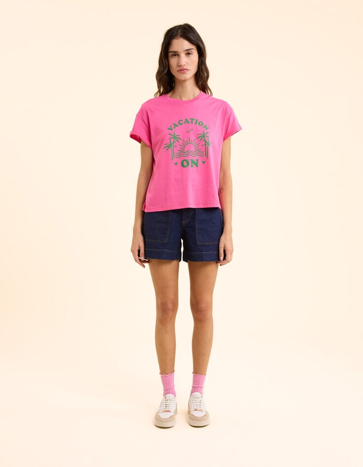 Camiseta rosa con mensaje visual de palmera I.Code-4 Camiseta rosa con mensaje visual de palmera I.Code-4