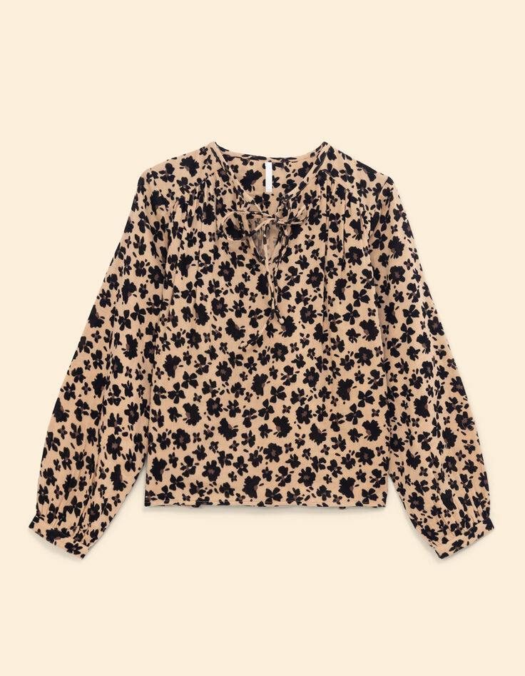 Beige blouse bloemen-luipaardprint I.Code-8