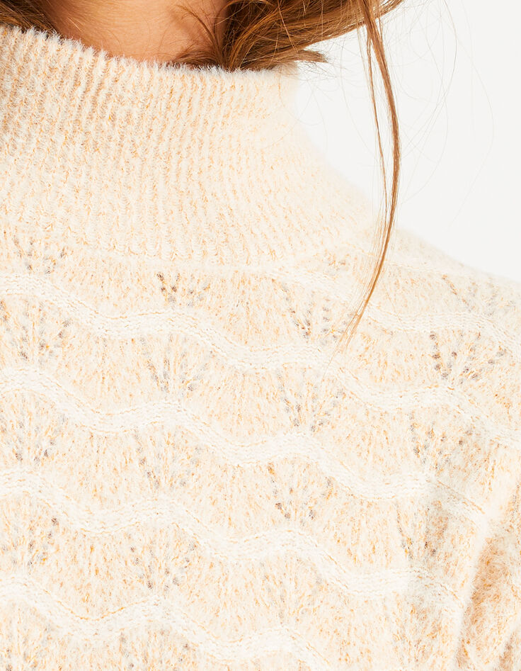 Pull blanc cassé tricot fantaisie vagues lurex I.Code-4