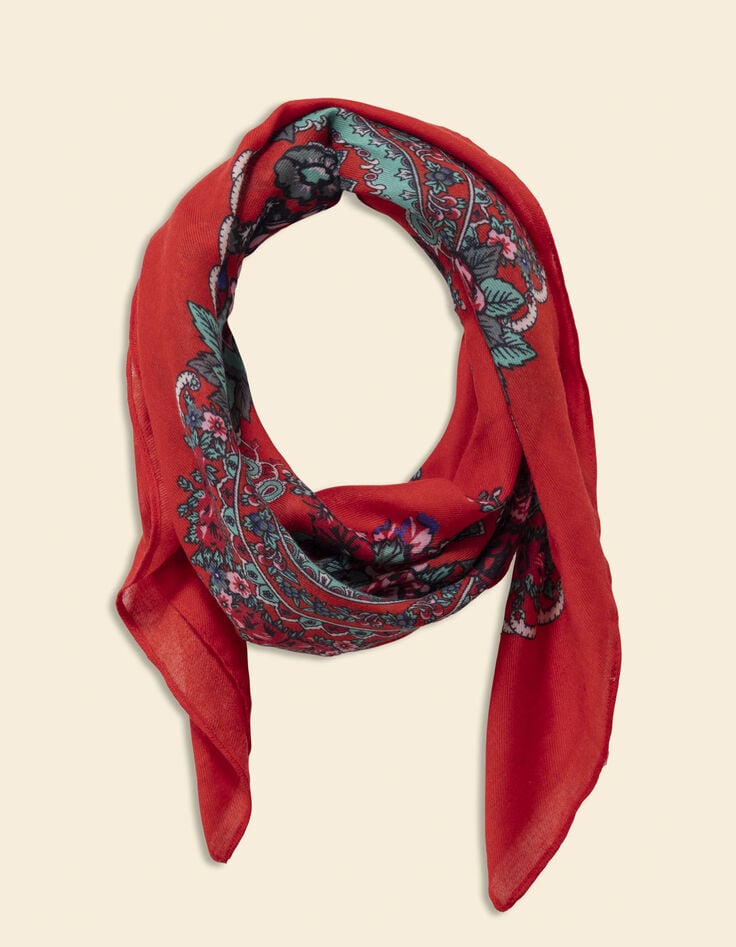 Fular rojo flores de invierno I.Code-2 Fular rojo flores de invierno I.Code-2