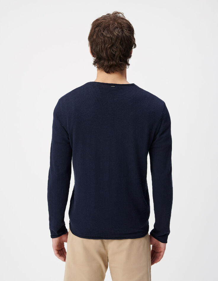 Marineblauer Feinstrick-Pullover f&uuml;r Herren mit Rollkanten-3