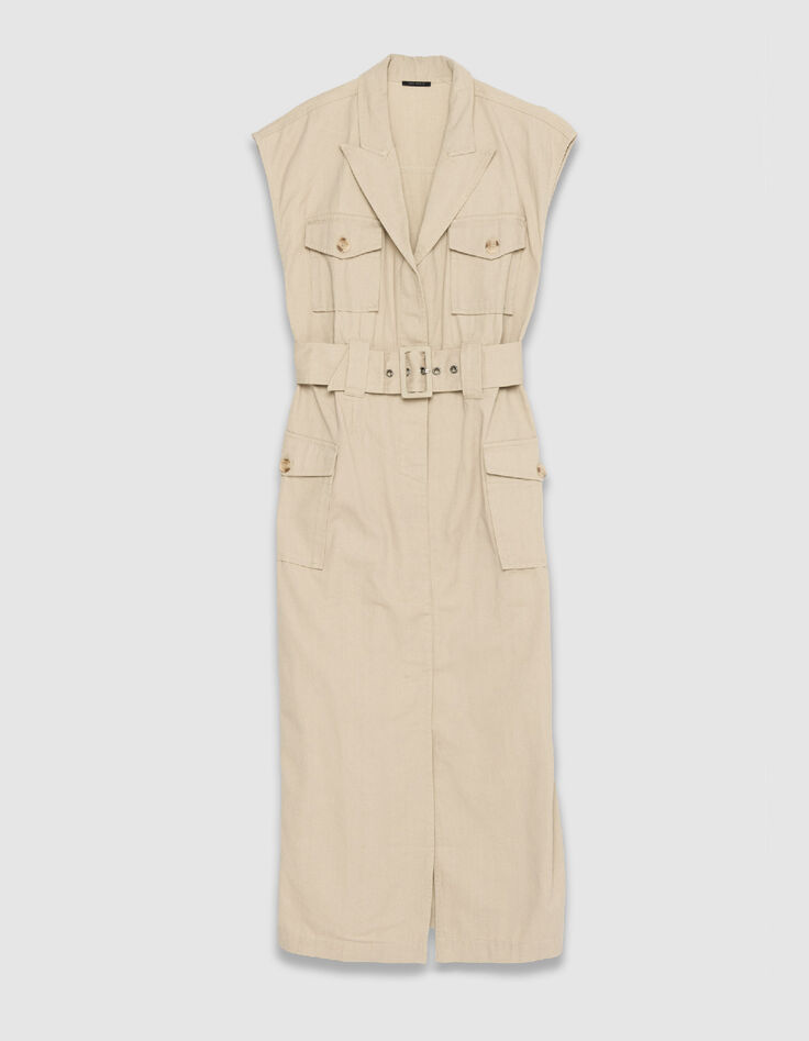Women's long beige sleeveless safari dress-6