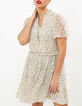 Cremeweißes Kleid mit Blätterprint I.Code-2