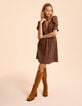 I.Code camel dress with black flower print-2 I.Code camel dress with black flower print-2