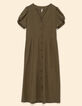 Vestido midi caqui abotonado en mezcla de lino I.Code-5