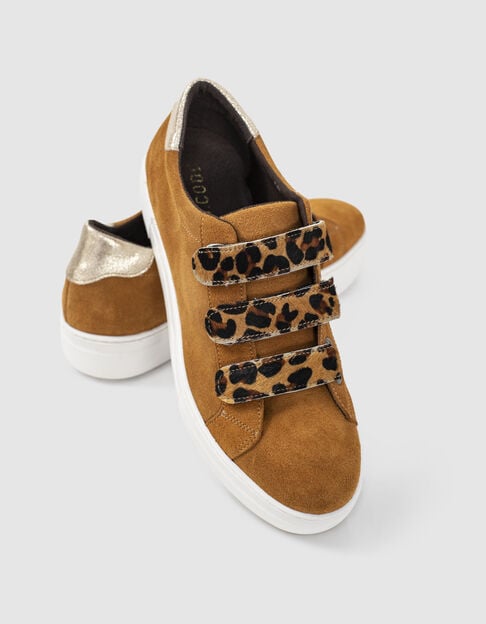 I.Code fawn trainers with leopard Velcro