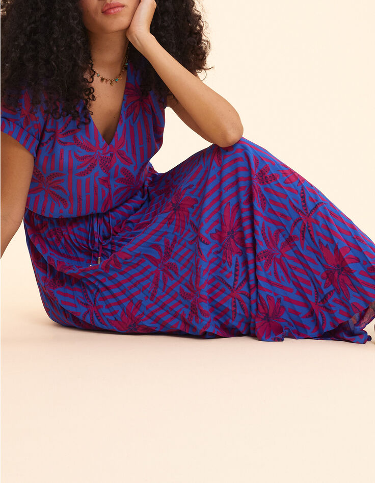 Robe longue indigo imprim&eacute; palmiers I.Code-4
