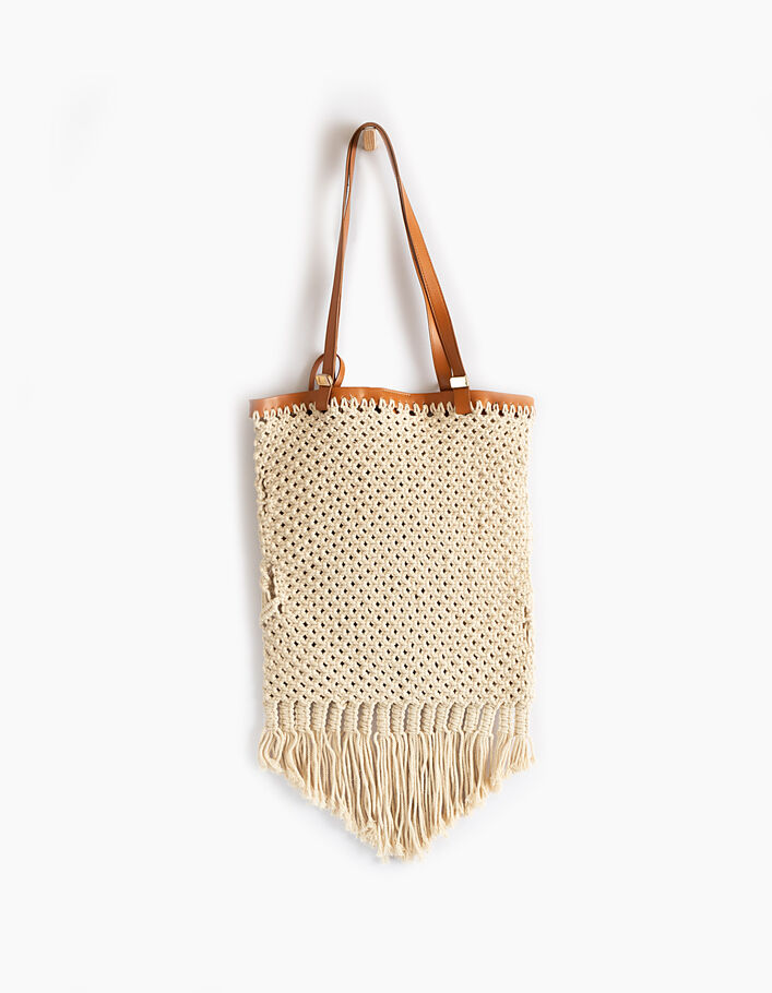 Zandkleurige tas tote bag-vorm in geweven stijl I.Code - I.CODE