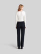 Cremefarbener Damen-Rippstrickpullover mit Nieten-8