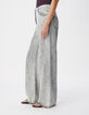 Edie Damen Jeans mit hoher Taille und weitem Bein, grau, mit Fransen an der Unterseite-4