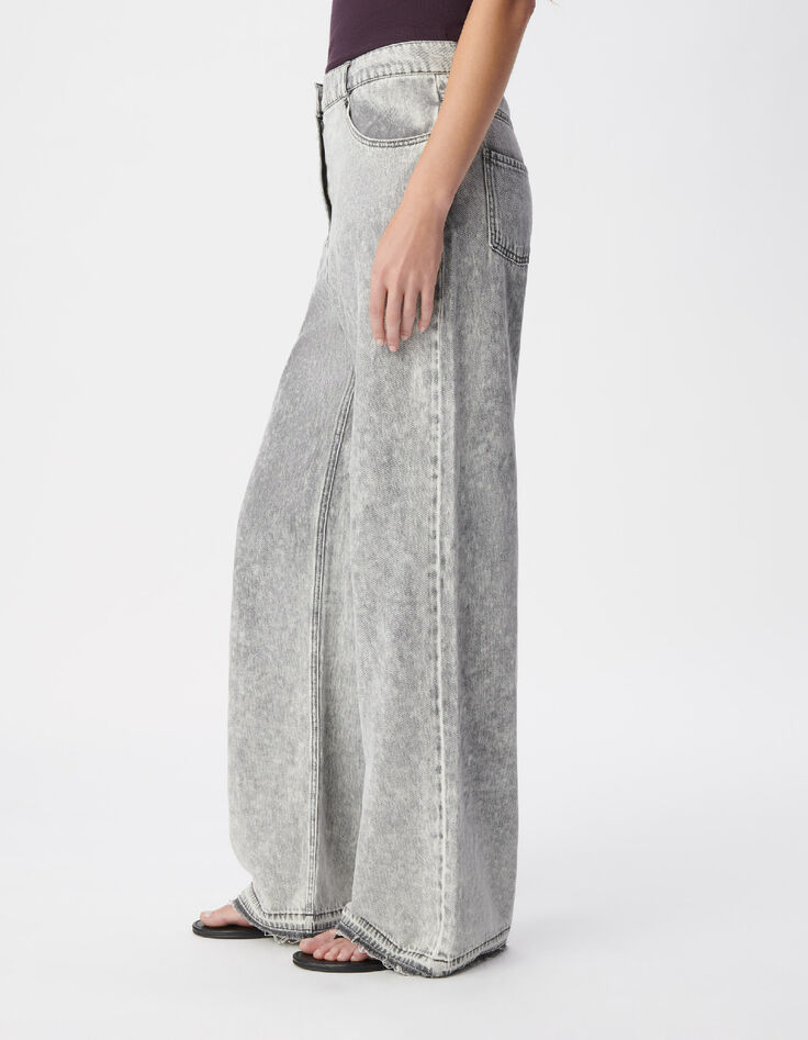 Edie Damen Jeans mit hoher Taille und weitem Bein, grau, mit Fransen an der Unterseite-4