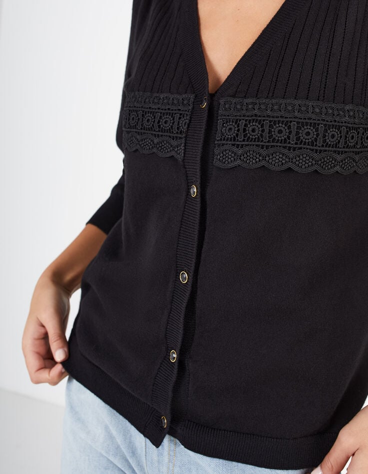 Cardigan noir tricot avec dentelle I.Code-3