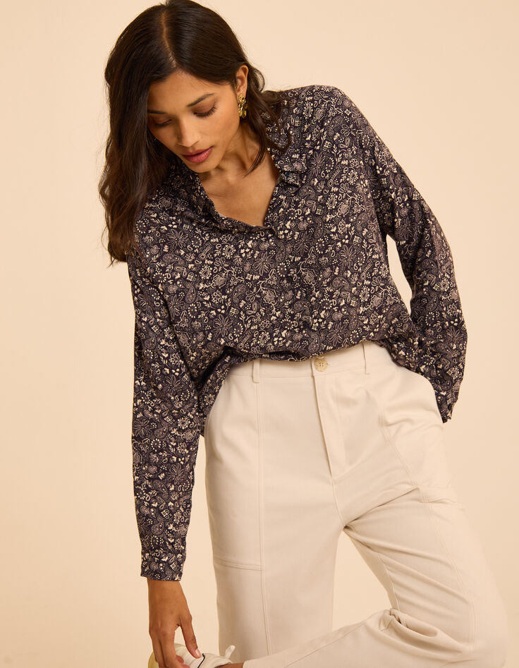 I.Code black paisley print long-sleeved blouse-3