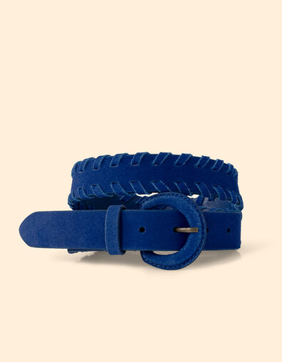 Cinturón de piel de terciopelo azul con bordes trenzados I.Code