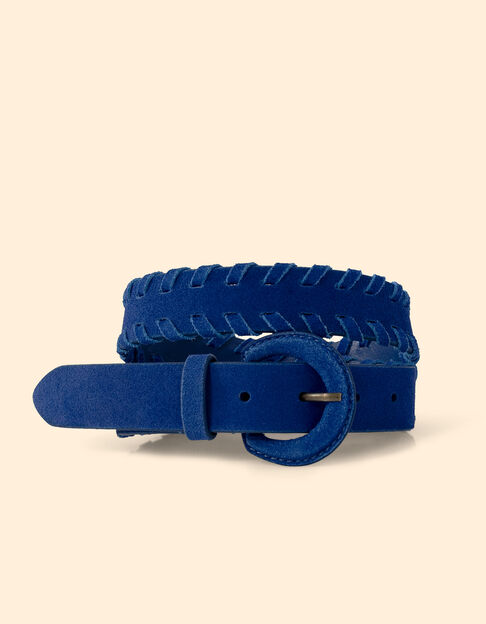 Cinturón de piel de terciopelo azul con bordes trenzados I.Code