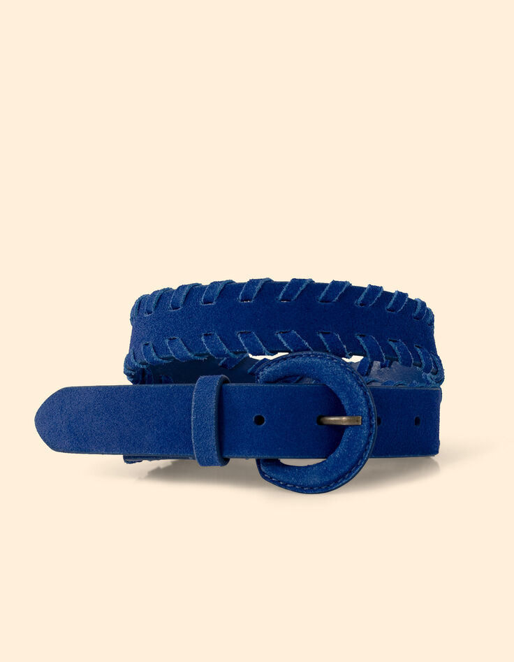 Cinturón de piel de terciopelo azul con bordes trenzados I.Code-1