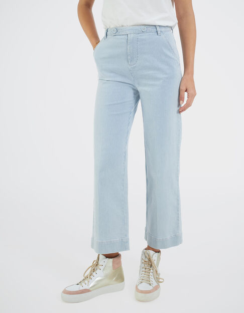 Pantalon large bleu à fines rayures blanches I.Code