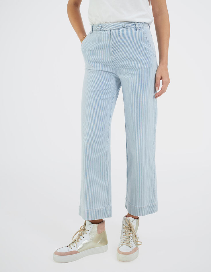 Pantalon large bleu à fines rayures blanches I.Code-1