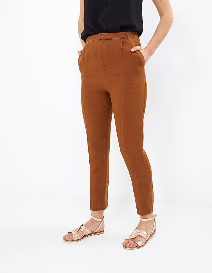 I.Code camel linen carrot trousers - I.CODE