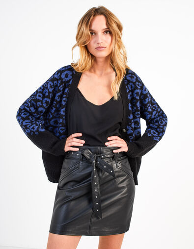 Cardigan noir tricot motif léopard I.Code
