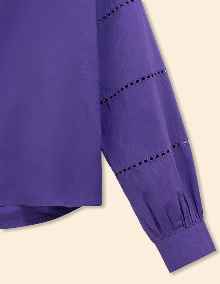 Blouse violette d&eacute;tails ajour&eacute;s Femme-3