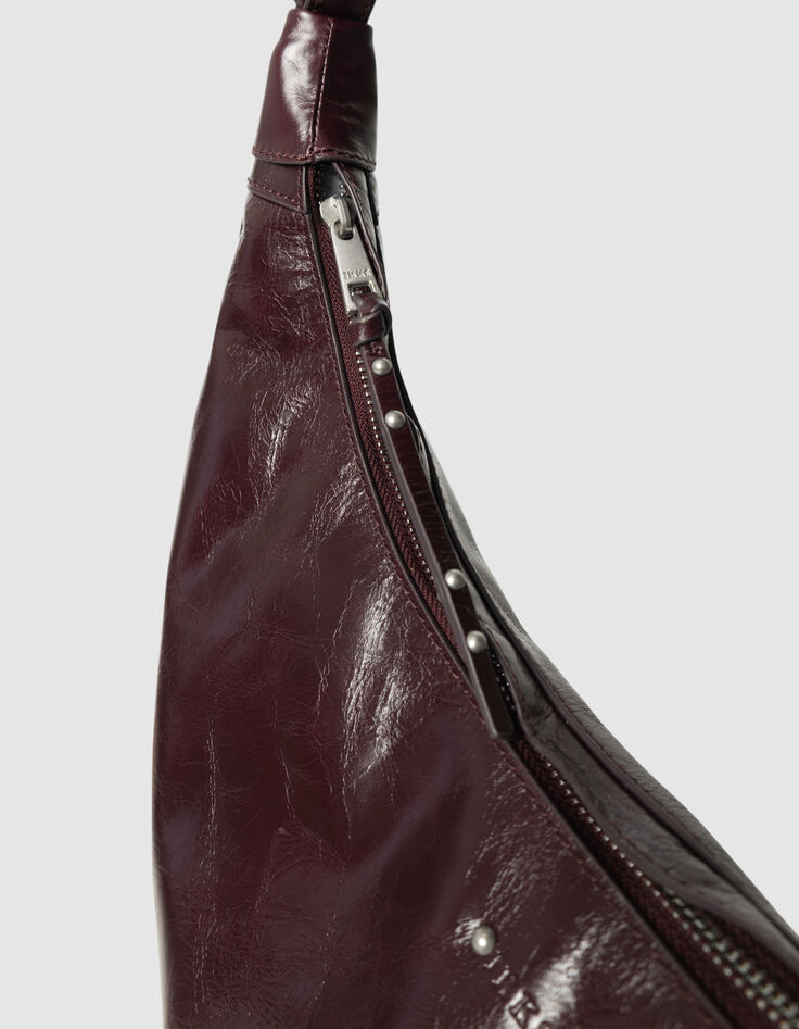 Bordeauxrote Damenhalbmondtasche gl&auml;nzendes Allane-Leder-6