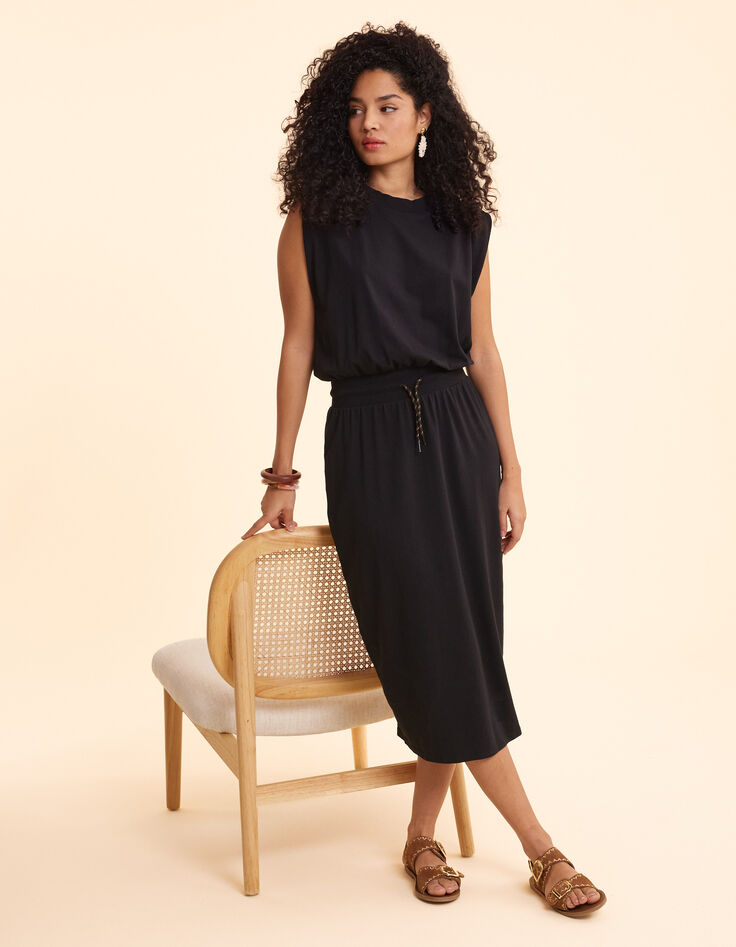 Robe longue noire taille élastiquée I.Code-1
