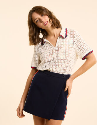Jupe-short marine bandes rayées satinées côtés I.Code