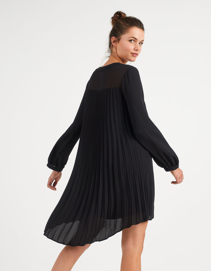 Vestido negro cuello cremallera espalda plisada I.Code-1