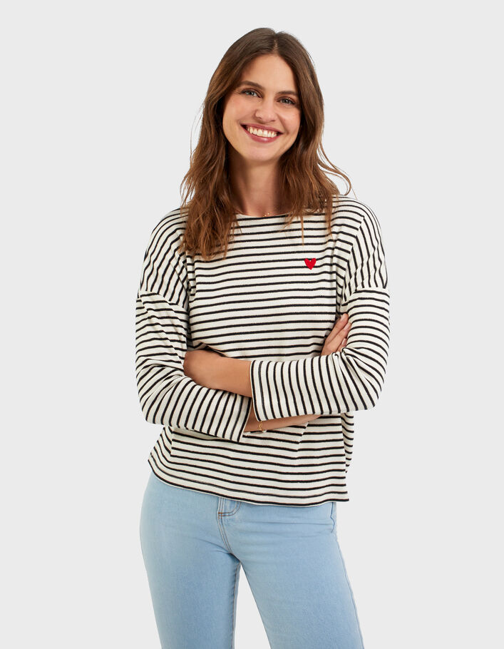 heart T-shirt with sailor I.Code stripes and embroidered