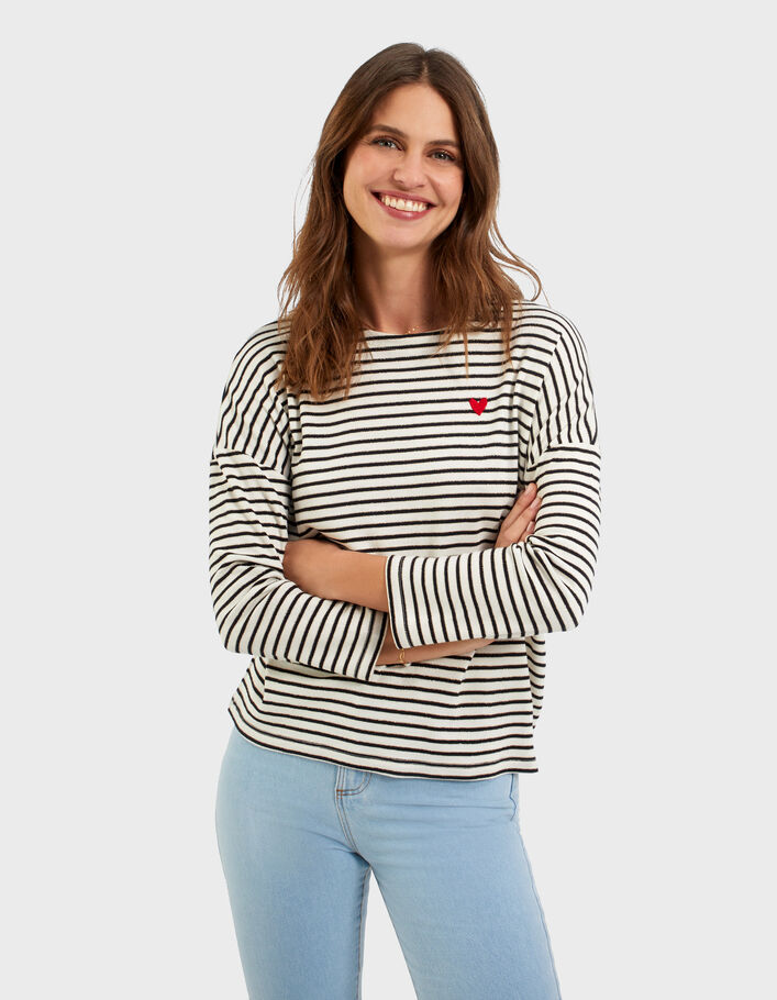 Tee-shirt marinière rayures et cœur brodé I.Code-2