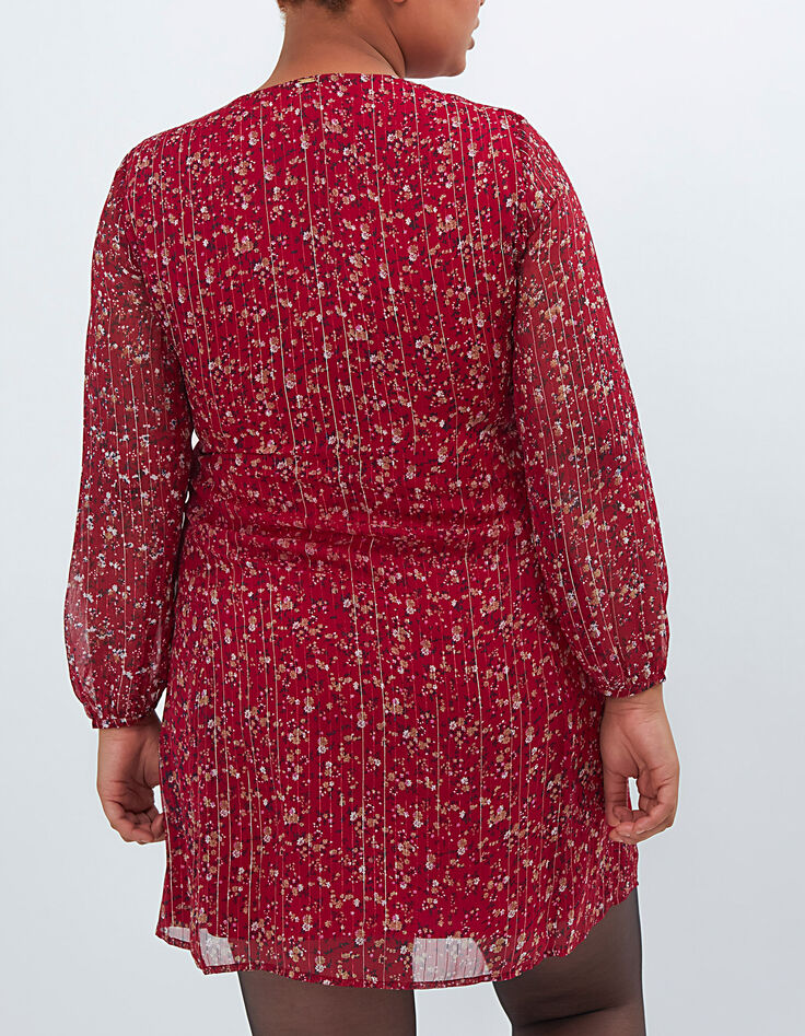 Robe rouge profond imprimé mix fleurs et rayures I.Code-3
