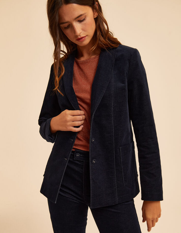 I.Code navy denim-look velvet suit jacket-6