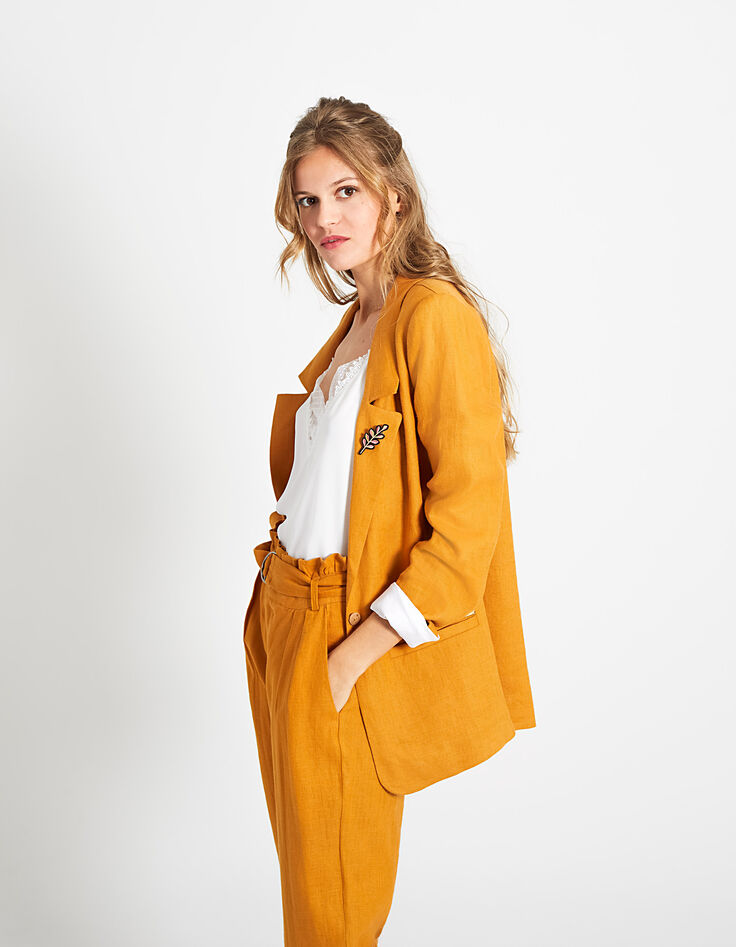 Veste curcuma en lin broche éclair I.Code-2
