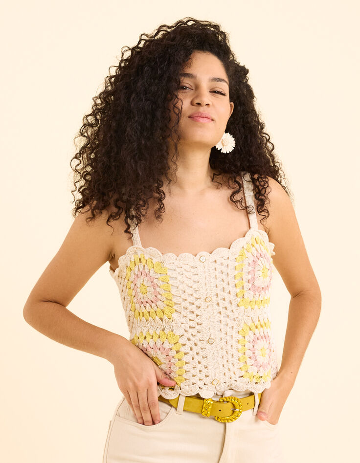 Top écru crochet fines bretelles I.Code-1
