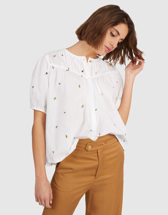 I.Code off-white blouse with flower embroidery