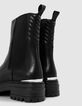 Chelsa schwarz Leder Stiefel Metallspange Damen-6