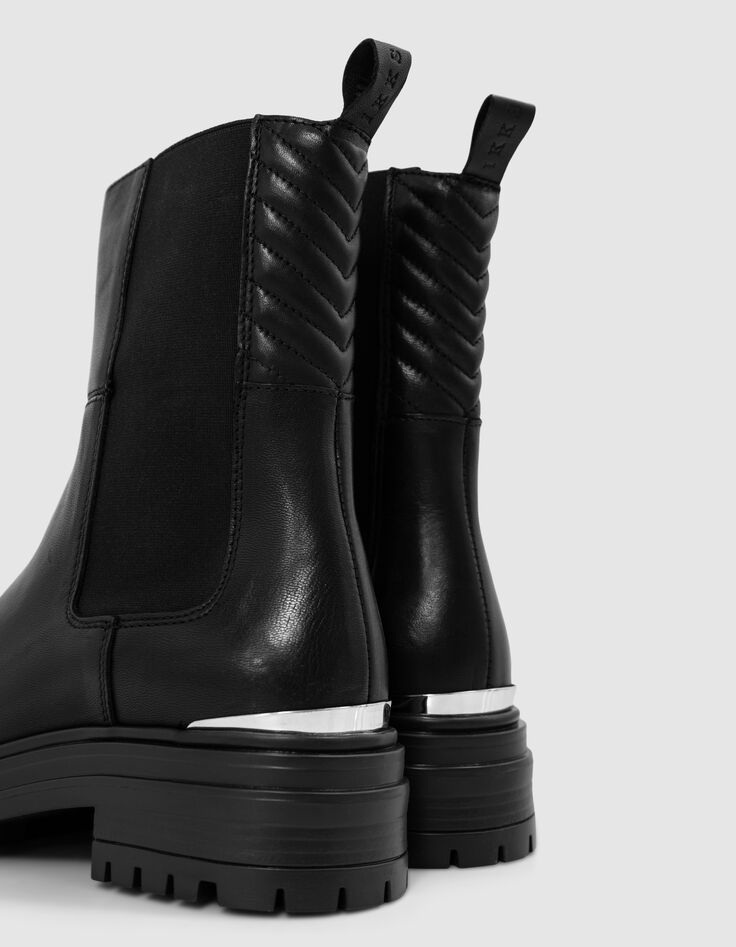 Chelsa schwarz Leder Stiefel Metallspange Damen-6