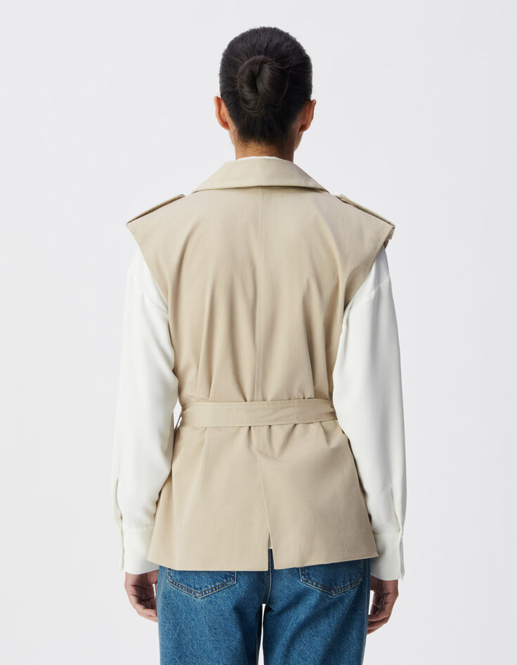 Mujer chaqueta sahariana sin mangas beige-3