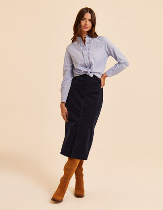 Marineblauer Schlitzrock Velours Denim-Effekt I.Code