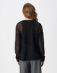 Black long-sleeved cardigan with knit pockets for women-3